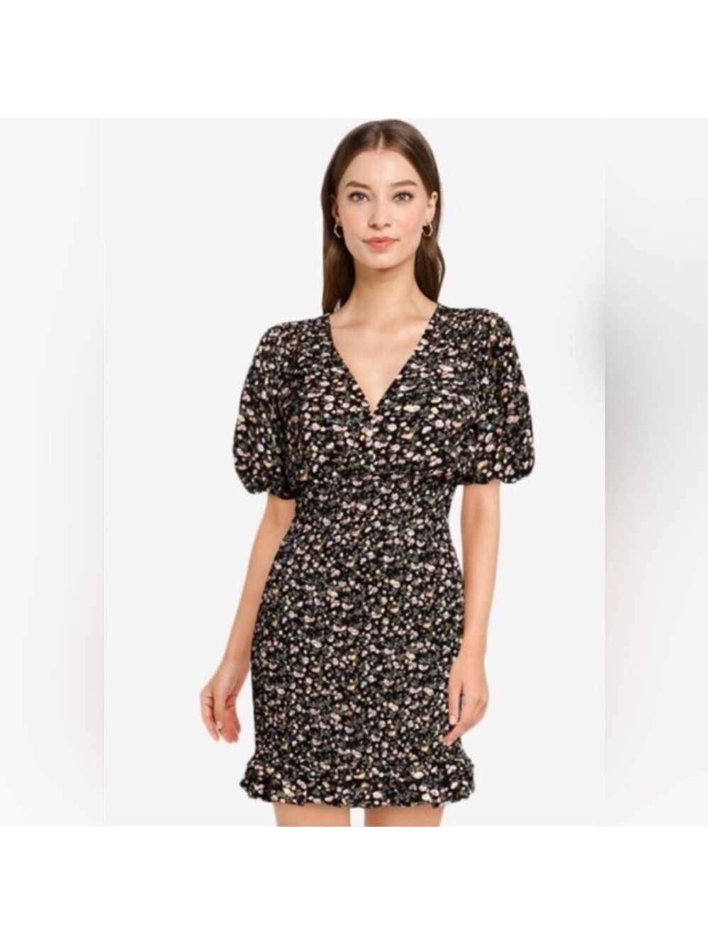 Abercrombie ditzy floral dress XS Tall Smocked bottom Puff sleeve Vneck